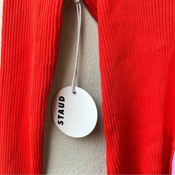 NWT STAUD Women’s Red Pink Cargo Cardigan Sweater Ribbed Size Large - Picture 6 of 12